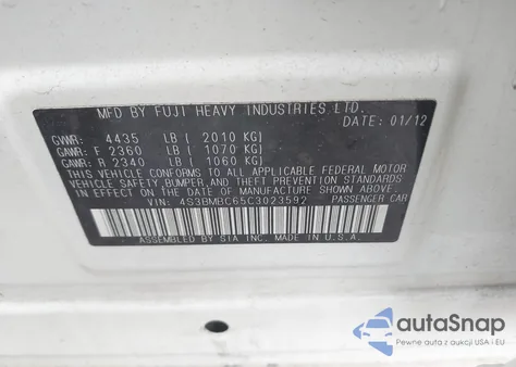 2012 Subaru Legacy 2.5I Premium from USA, damaged, VIN 4S3BMBC65C3023592